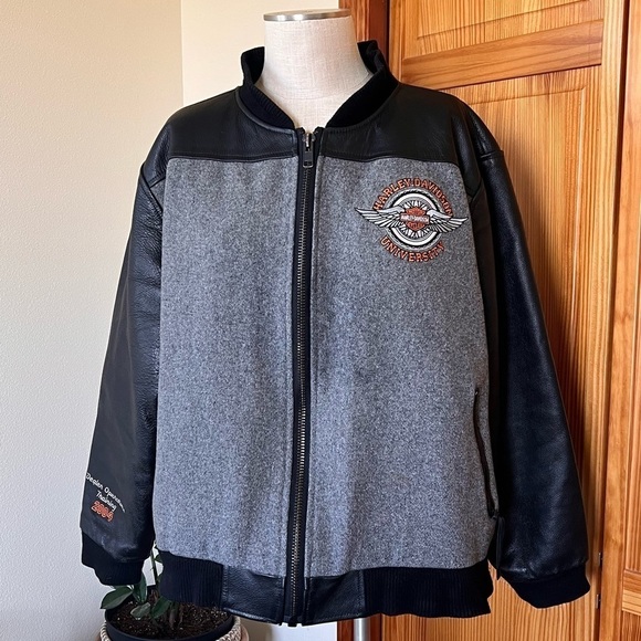 Harley Davidson University 3XL Leather Wool Dealer Operations Jacket 2004 Unisex - Picture 2 of 10